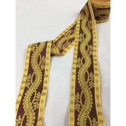 Cinta de seda brocada. Dorado y marrón.