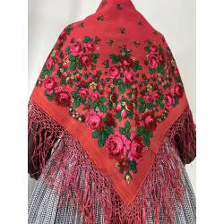 Antiguo pañuelo de merino rosa